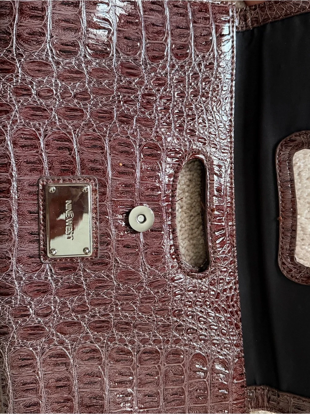 Nine West Croc-Embossed Dark Brown Wristlet Clutch
